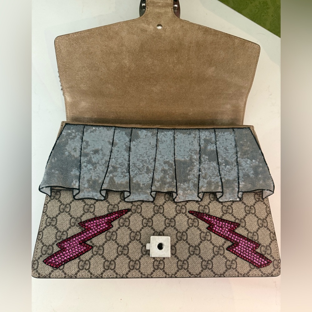 Gucci GG Supreme Monogram Lightning Embroidered Medium Dionysus Shoulder Bag - Picture 7 of 16